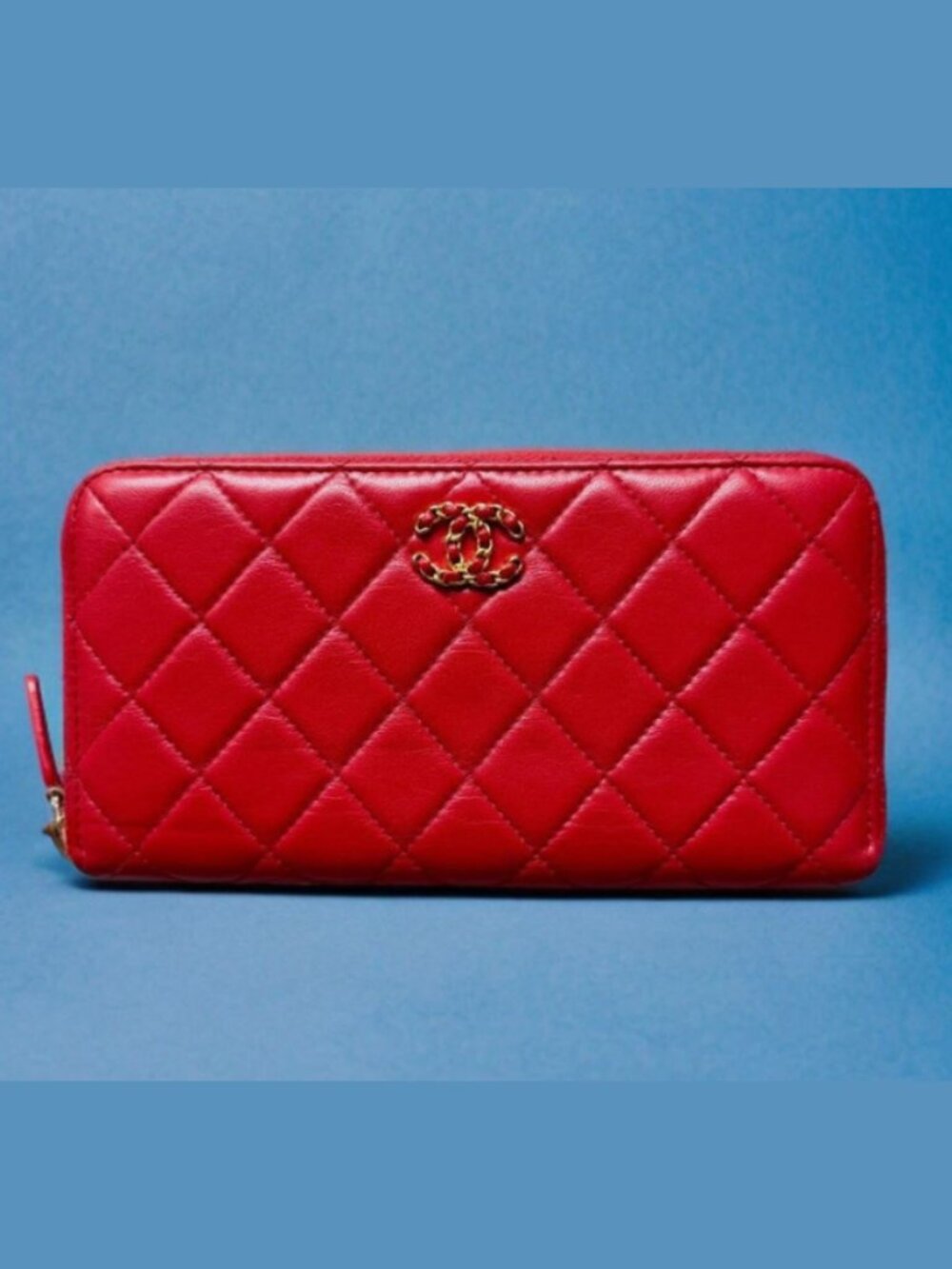 Chanel Classic Red Quilted Lambskin CC Zip Around Long Wallet